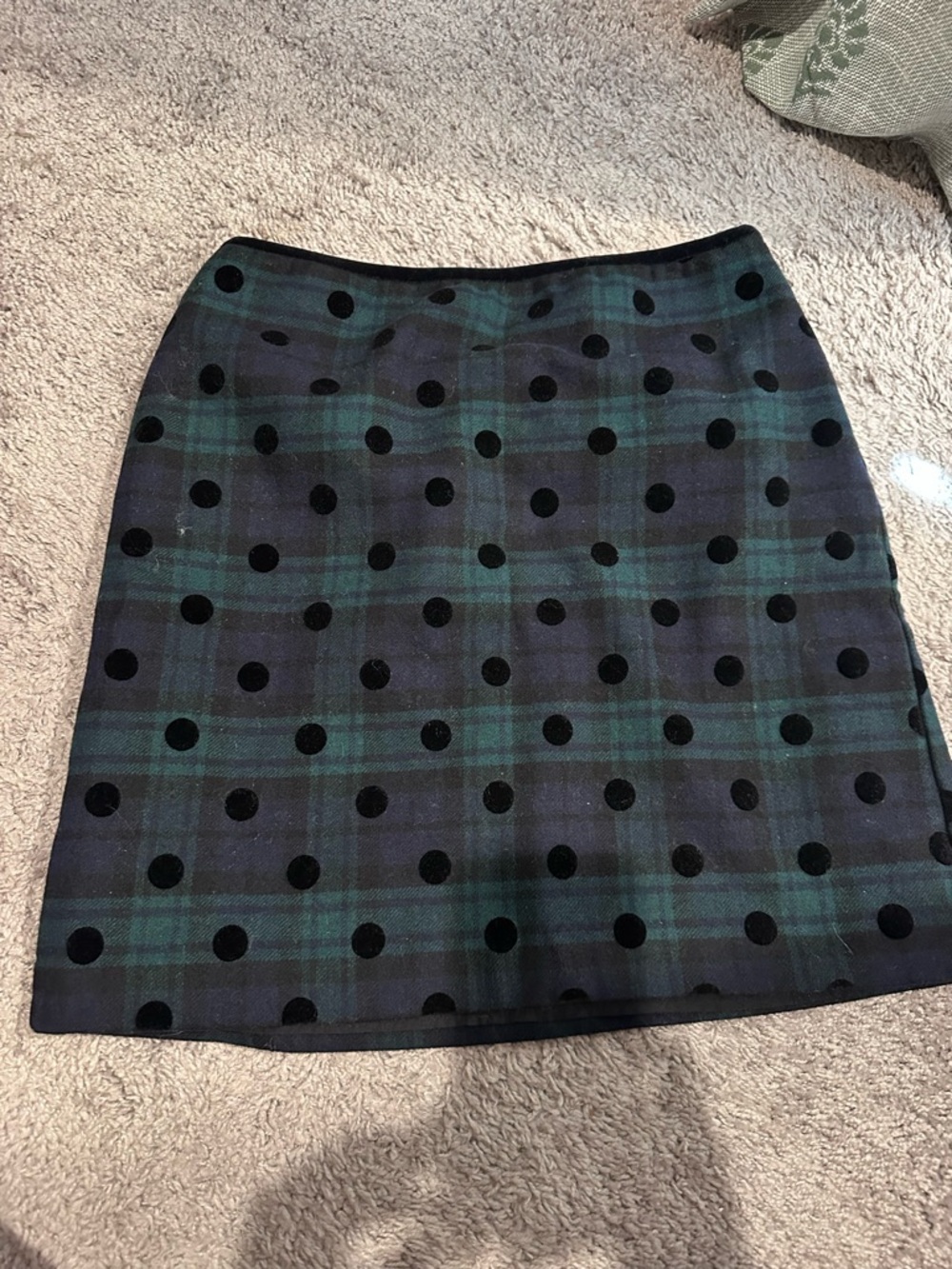 Talbots Plaid Green and Black Polka Dot A-Line Skirt Blackwatch Plaid